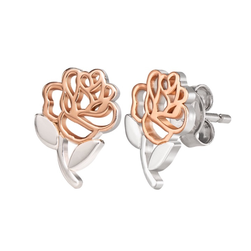 Disney Beauty and the Beast Sterling Silver 14kt Gold Plated Rose Stud Earrings.